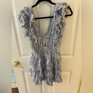 Olivaceous Blue and Cream Textured Dress